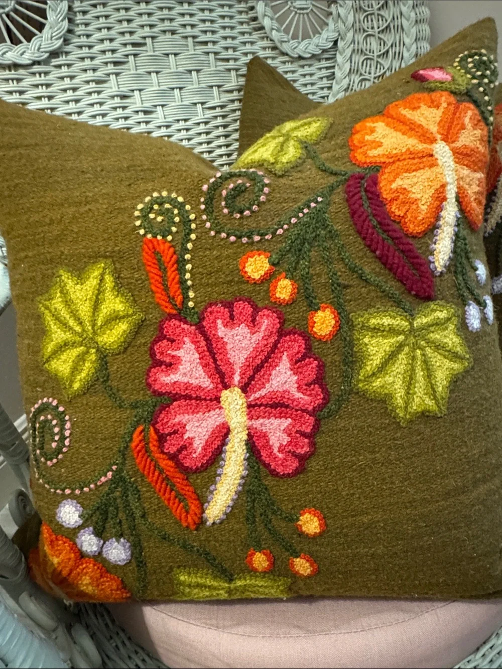 Set of Two Peruvian Hand Woven, Hand Embroidered Pillows